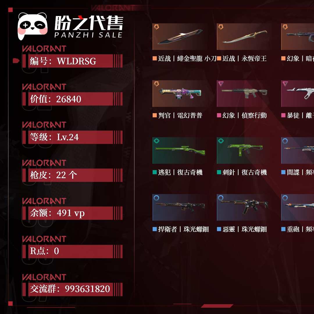 WLDRSG 号 段位：金牌；名称：；等级：Lv.24；库存价值：26840；枪皮数量：22；账号余额：491vp；账号R点：0；其它详情见图.26840资产，按1:40出售，可小刀，有老板看上拿走