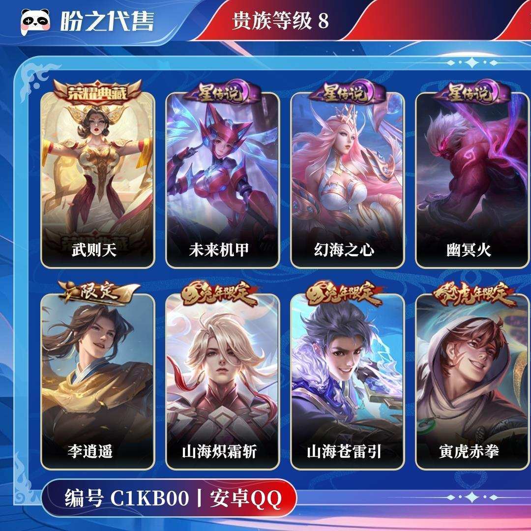 C1KB00号 【打野47段 4省标/万战韩信1w/刘备8398战/干将8301战/张良8013战 8市标/司马懿8597战 5个性按键 】 贵族8 荣耀典藏1 星元皮肤3 传说皮肤22 史诗皮肤91 皮肤数量303 皮肤价值:212478 英雄122 至尊星耀III
