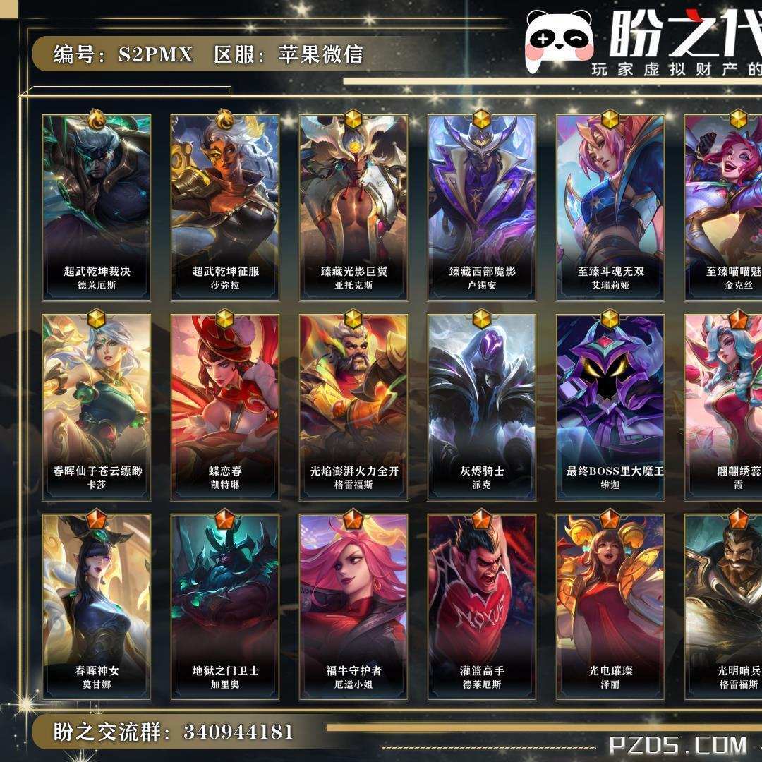 S2PMX 号 英雄131 皮肤361 2典藏/13神话/54传说/189史诗/ 华贵铂金Ⅱ