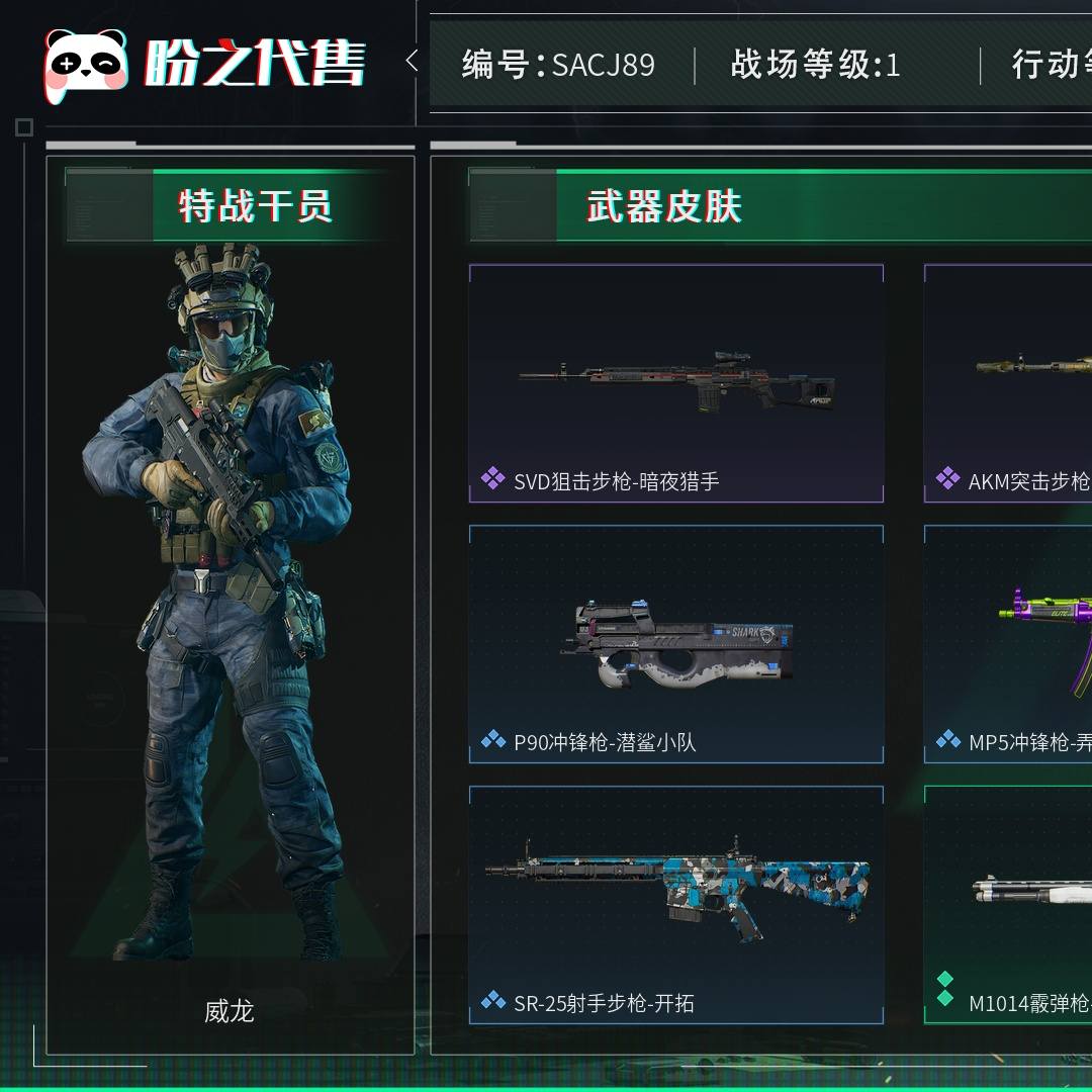 SACJ89 号 总资产91M，哈夫币6089w，枪皮数量10，战场等级：1 无军衔，行动等级：39 钻石，安全箱等时效性道具请以游戏内数据为准；详情请看图